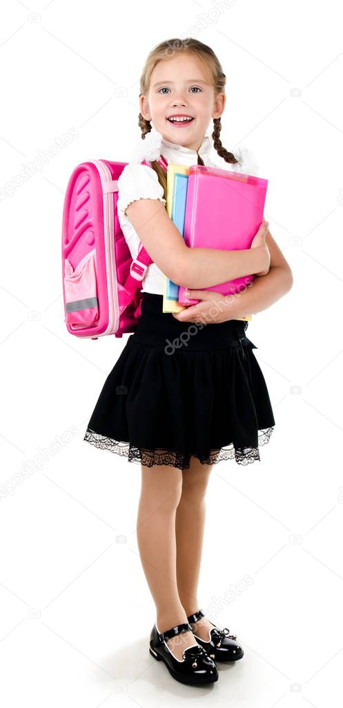 Portrait of smiling schoolgirl with backpack