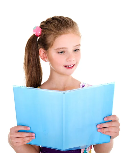 Sevimli küçük kız çocuğu izole bir kitap okuyor — Stok fotoğraf
