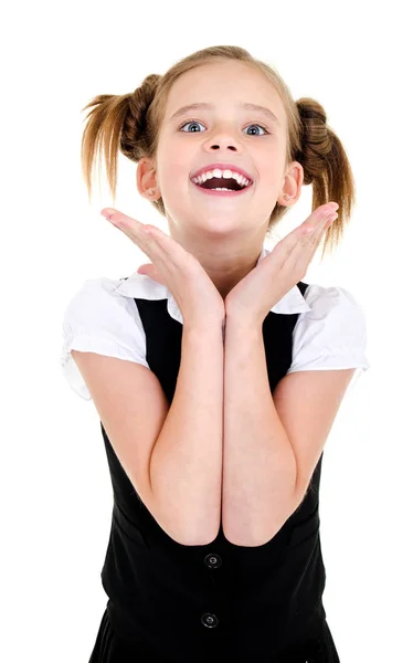 Surprised happy school girl child in uniform isolated — Stock Photo, Image