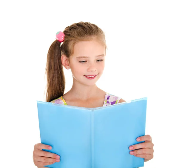 Schattig klein meisje kind is het lezen van een boek geïsoleerd — Stockfoto