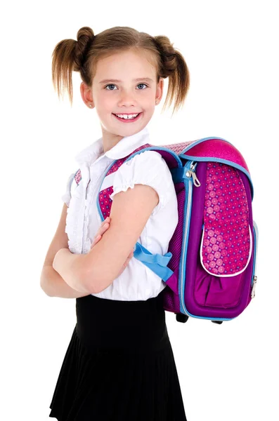 Portrait de sourire heureuse écolière enfant avec sac à dos — Photo