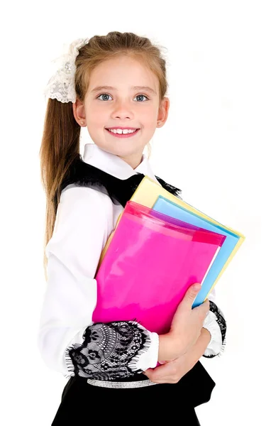 Portrait of smiling happy school girl child with books — Stock Photo, Image