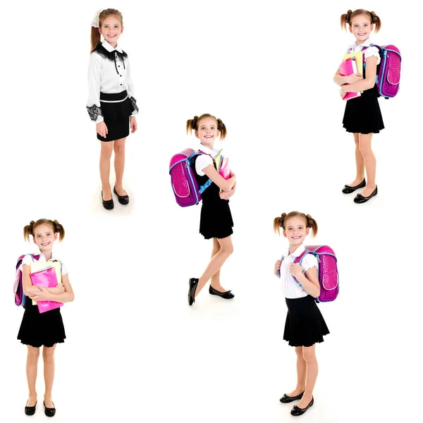 Collection of photos smiling happy school girl — Stock Photo, Image