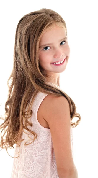 절연 공주 드레스에 귀여운 웃는 어린 여자 아이 — 스톡 사진