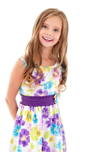 Αξιολάτρευτο χαμογελαστό μικρό παιδί κορίτσι στο φόρεμα πριγκίπισσα απομονωμένες — Φωτογραφία Αρχείου