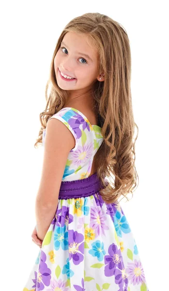 Rozkošný usmívající se dívka děťátko v šaty pro princeznu, samostatný — Stock fotografie