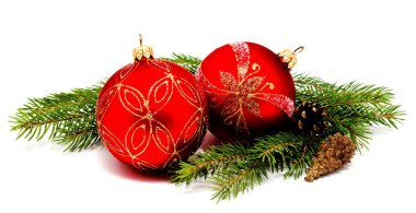 Noel dekorasyon kırmızı topları köknar koniler ile 