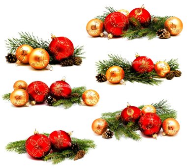 Toplama fotoğraf Noel dekorasyon kırmızı ve altın sarı 