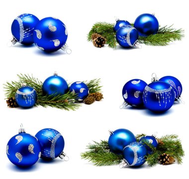 Fotoğraf Noel dekorasyon mavi topları köknar co ile topluluğu