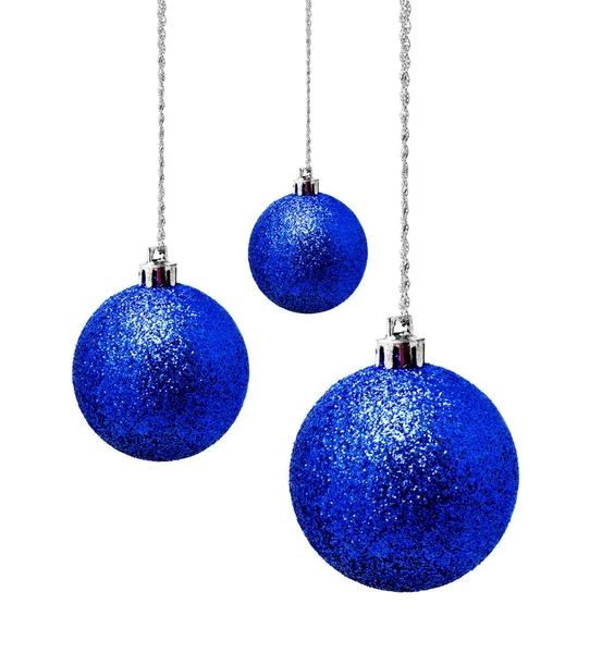 Hunging blue christmas balls isolated on a white — Stock Photo, Image