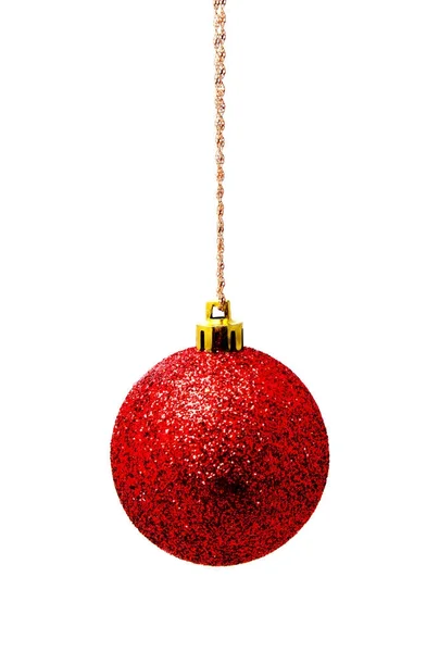 Hunging red christmas ball isolated on a white — Stock Photo, Image