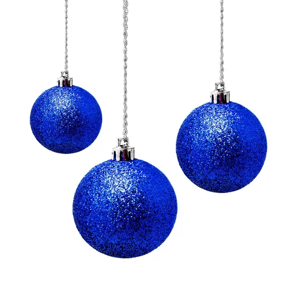 Hunging blue christmas balls isolated on a white — Stock Photo, Image