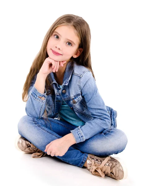 Retrato de adorable sonrisa niña feliz niño aislado — Foto de Stock