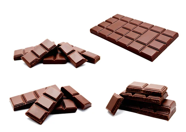 Kolekce fotografií tmavá mléčná čokoláda pruhy zásobníku izolované na — Stock fotografie