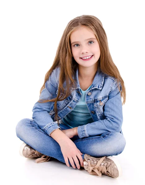 Retrato de adorable sonrisa niña feliz niño aislado — Foto de Stock