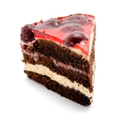 Lezzetli çikolatalı kek pasta ile izole meyve kiraz 