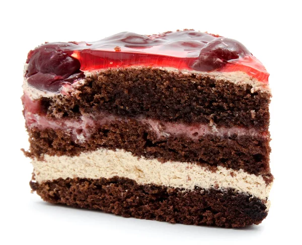 Deliziosa torta al cioccolato pasticceria con frutta ciliegia isolata — Foto Stock