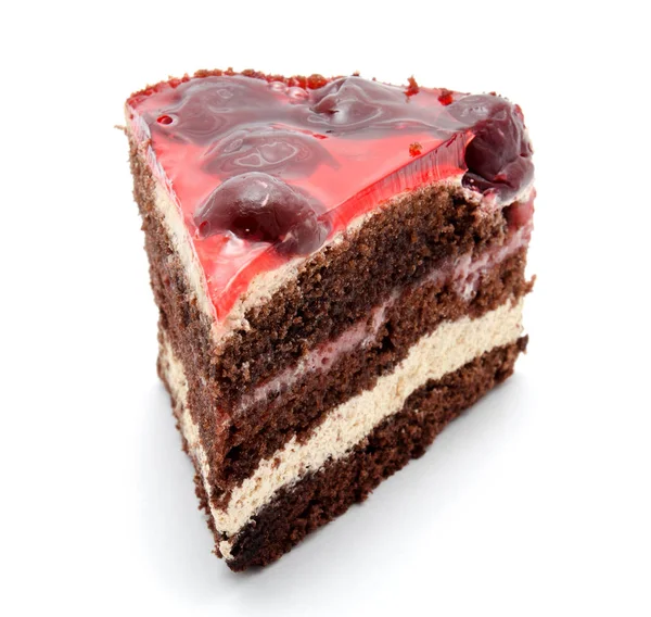 Heerlijke chocolade Cakegebak met fruit cherry geïsoleerd — Stockfoto