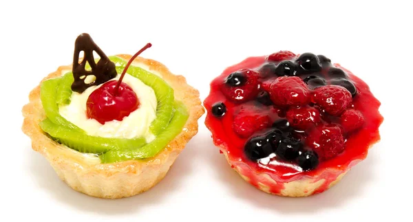 Delicious cakes pastry with fruit raspberry currant kiwi isolate — Stock Photo, Image