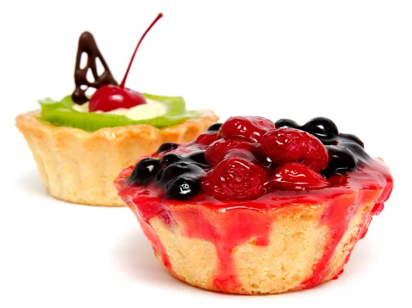 Delicious cakes pastry with fruit raspberry currant kiwi isolate — Stock Photo, Image