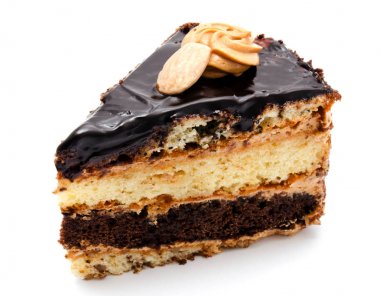 Lezzetli çikolatalı kek pasta izole fıstık ile