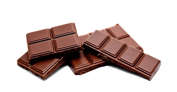 Pila de barras de chocolate de leche oscura aislada en un blanco — Foto de Stock