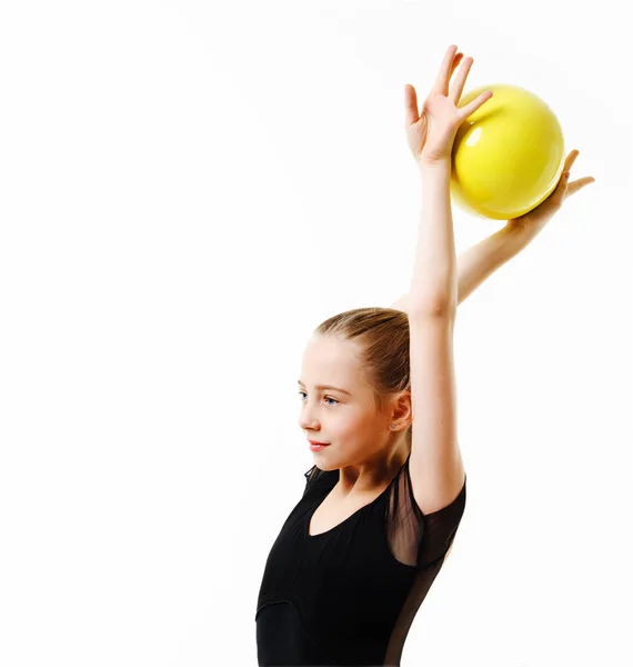 Flexibel schattig klein meisje kind gymnast doen acrobatische oefening — Stockfoto