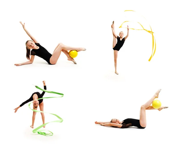 Samling av bilder flexibel söt liten flicka barn gymnast doi — Stockfoto