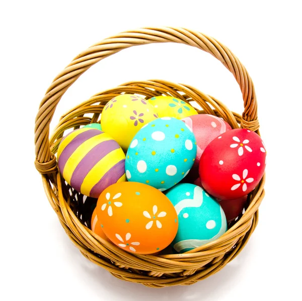 Colorful Handmade Painted Easter Eggs Basket Isolated White Background Stock Image