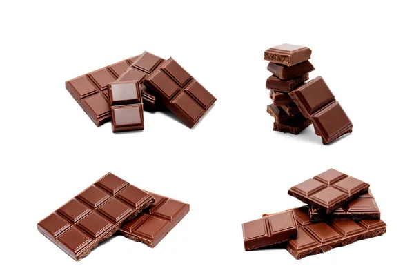 Colección Fotos Chocolate Con Leche Oscura Apilado Aislado Sobre Fondo — Foto de Stock