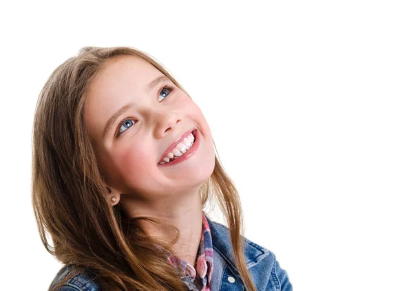 Retrato Adorable Niña Sonriente Preadolescente Aislado Sobre Fondo Blanco — Foto de Stock