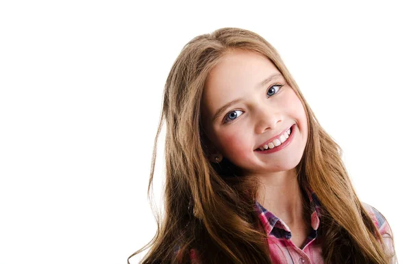 Retrato Adorable Niña Sonriente Preadolescente Aislado Sobre Fondo Blanco — Foto de Stock