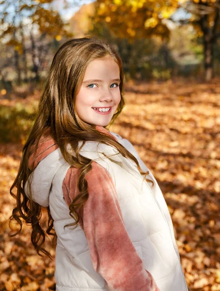 Autumn Portrait Adorable Smiling Little Girl Child Preteen Park Outdoors — Stock Photo, Image