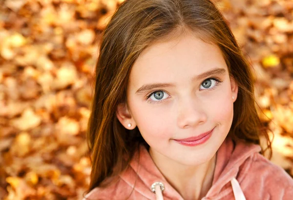 Autumn Portrait Adorable Smiling Little Girl Child Preteen Park Outdoors — Stock Photo, Image
