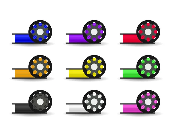 Vektor set warna spool datar untuk pencetak 3D, plastik untuk pencetak 3D - Stok Vektor