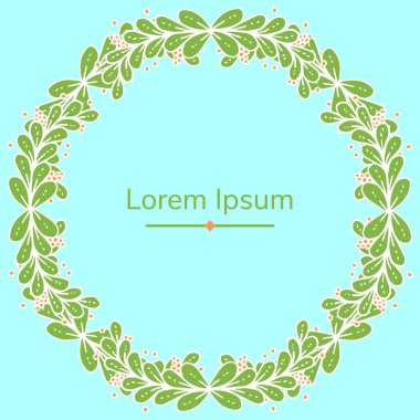 vektör yuvarlak çerçeve dallar yeşil yaprakları ve küçük çilek ile 