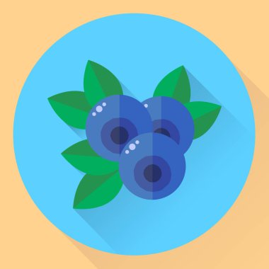 vektör çizim, düz yuvarlak simge yaban mersini, bilberry, mavi