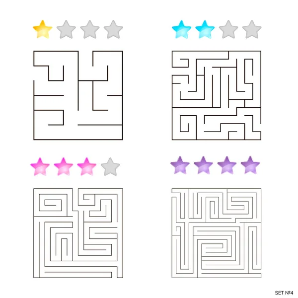 Illustrazione vettoriale di un insieme di 4 labirinti quadrati per bambini — Vettoriale Stock