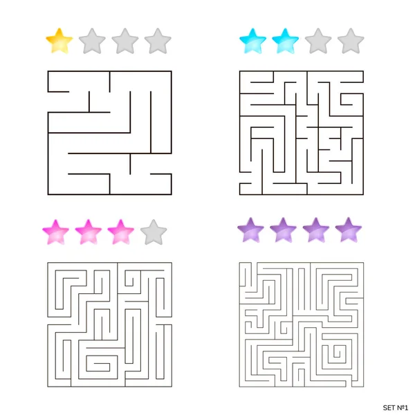 Ilustração vetorial do conjunto de 4 labirintos quadrados para crianças — Vetor de Stock