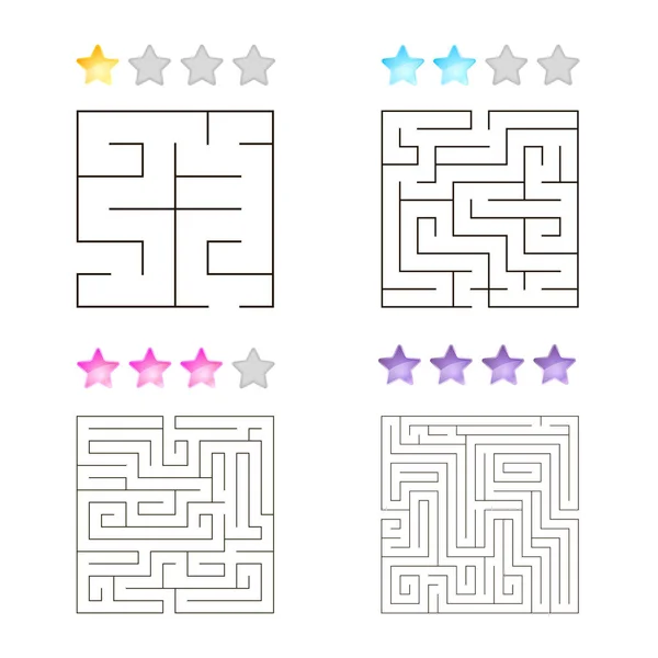 Ilustração vetorial do conjunto de 4 labirintos quadrados para crianças — Vetor de Stock