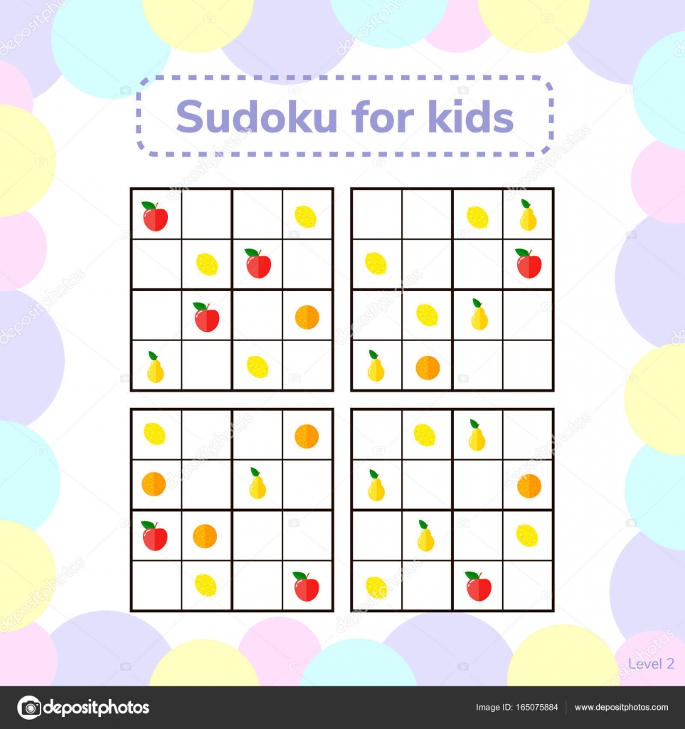illustrazione di vettore Sudoku per bambini con immagini Gioco Sudoku per bambini con immagini Gioco di logica per bambini in et prescolare Gioco educativo Rebus Mele pere arance limoni — Vettoriali di SandStorm