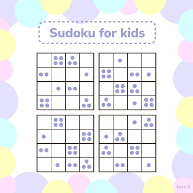 vektör çizim. Sudoku Oyun resimleri ile çocuklar için. Mantık okul öncesi çocuklar için oyun. Eğitici bir oyun. noktası.