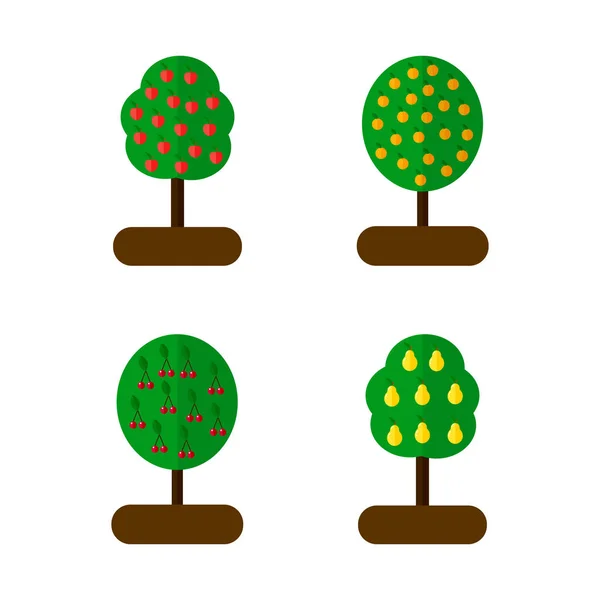 Vektorové ilustrace. sady ovocné stromy. Jablko, hruška, višeň, orangutan — Stockový vektor