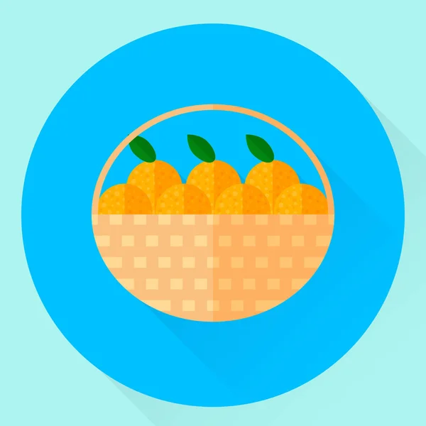 Ilustración vectorial. icono redondo plano con cestas de naranjas ingenio — Archivo Imágenes Vectoriales
