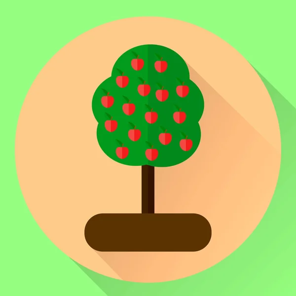 Ilustración vectorial. icono plano manzano con manzanas rojas — Vector de stock