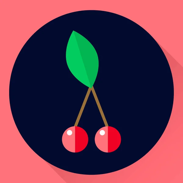 Illustration vectorielle. icône plate cerise avec feuille verte — Image vectorielle