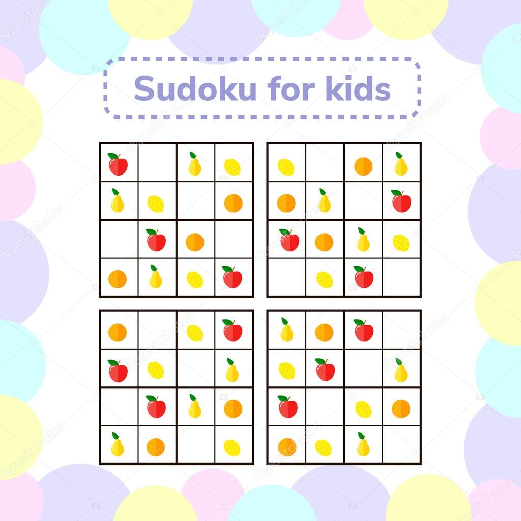 vector illustration. Sudoku game for children with pictures. Log