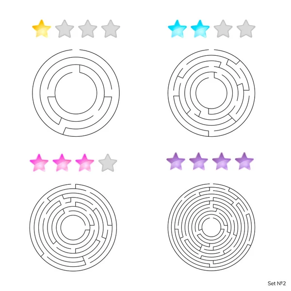 Ilustración vectorial de conjunto de 4 laberintos circulares para niños en diffe — Vector de stock