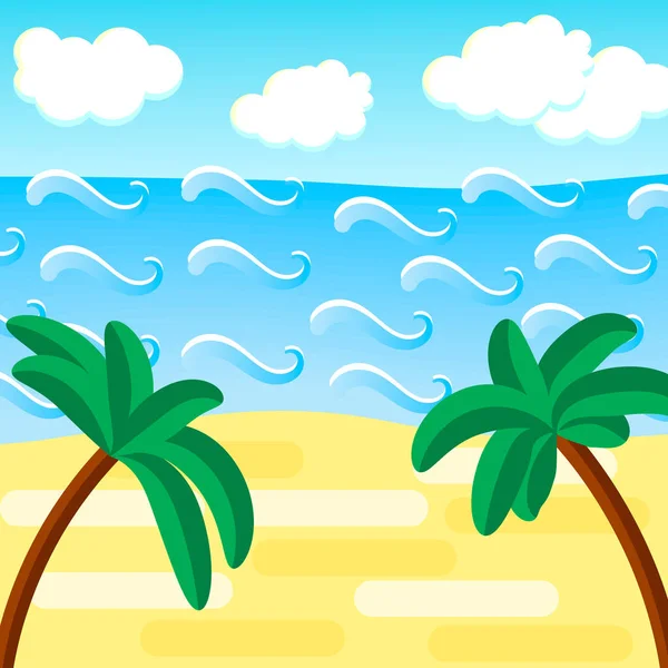 Vector illustration. Beach, sea, waves, palm trees. — Stock Vector