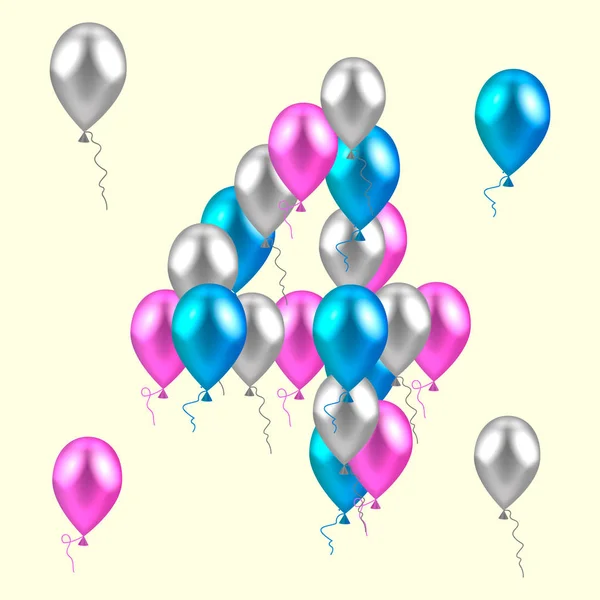 Vektör çizim. Dördüncü BI üzerinde gerçekçi renkli balonlar — Stok Vektör